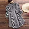Plus Size Womens Three Quarter Striped Print V-Neck Loose Fit Top T-Shirt Blouse