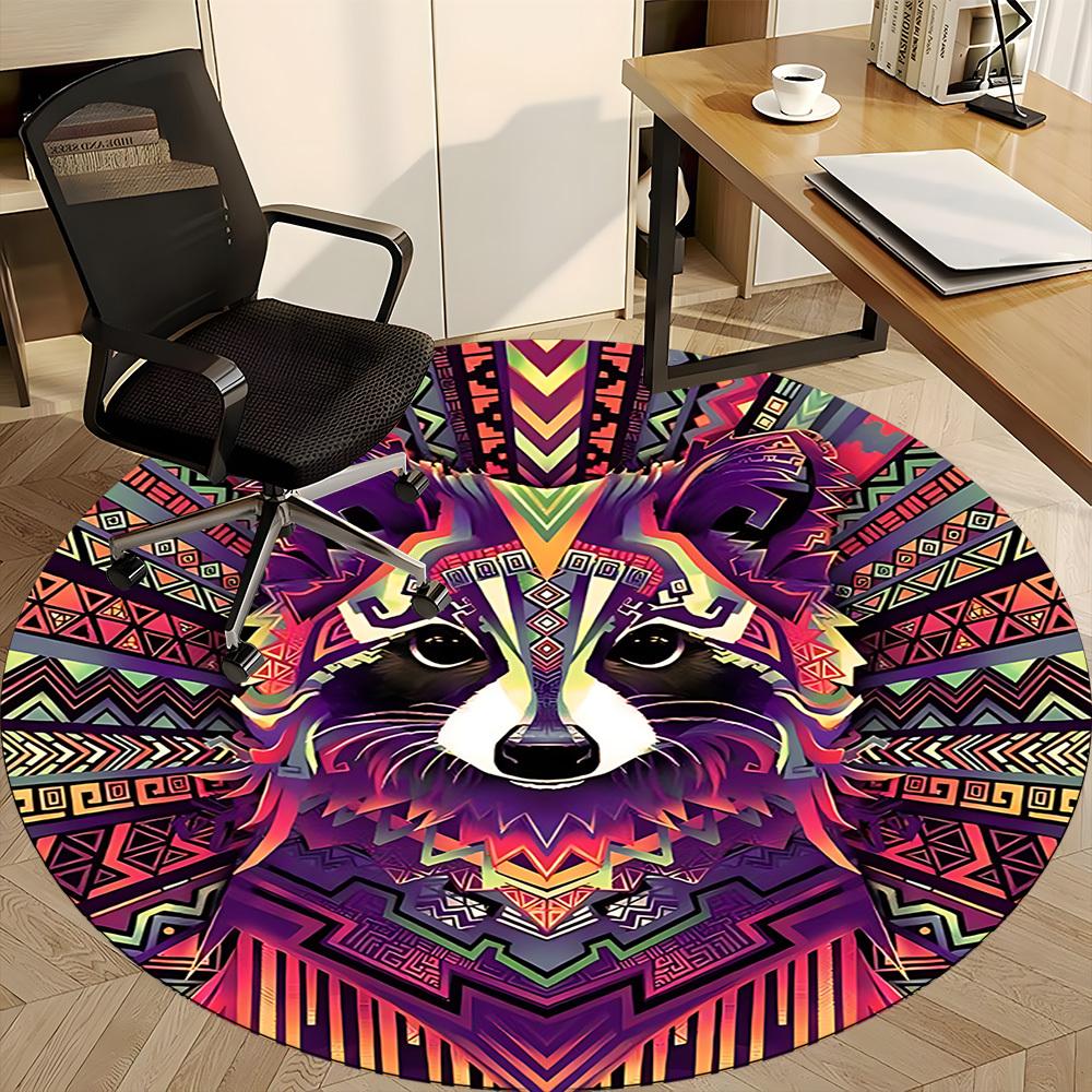 1pc Raccoon Mandala Office Round Area Rug, Indoor Mat Suitable ForOffice, Under Office Chairs Bedroom Living Room Home Decor, Room Deco, n35
