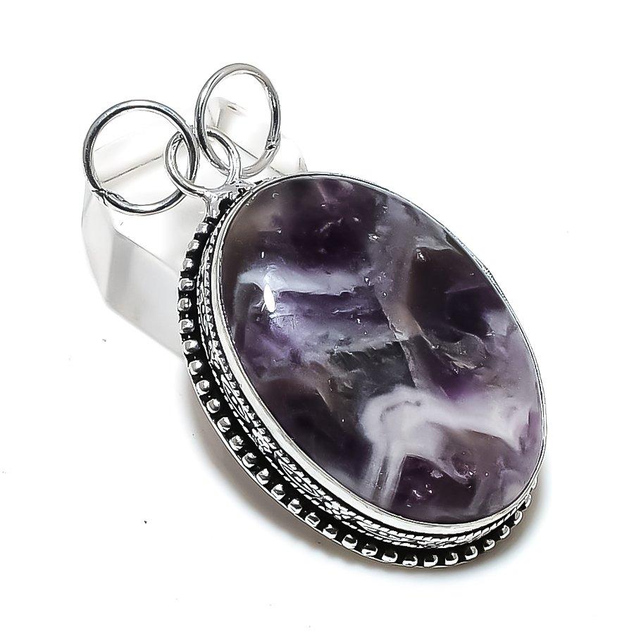 Chevron Amethyst Gemstone 925 Steling Silver Jewelry Pendant 2.21" o8J80