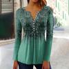 Women's Printed Button Collar Pleated Printed Long Sleeves Holiday Basics Tunic Slim Tops Printed Ethnic Tops T-Shirts V Neck Pullover Tops Pullovers