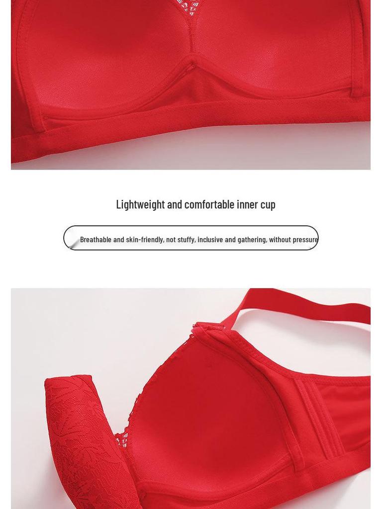Красный кружевной беспроводной бюстгальтер большого размера с тонкой чашкой и стильной спинкой