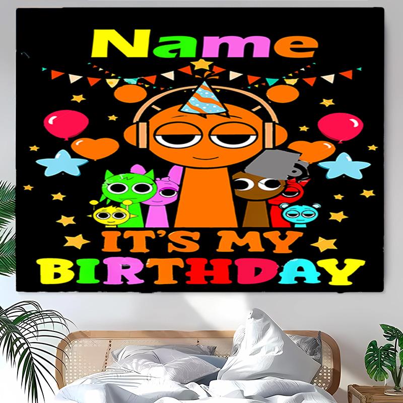 Personalized Sprunki themed Background Tapestry,Custom Name Birthday Party,Multifunctional Wall Decoration for Home Decor,Various Occasions