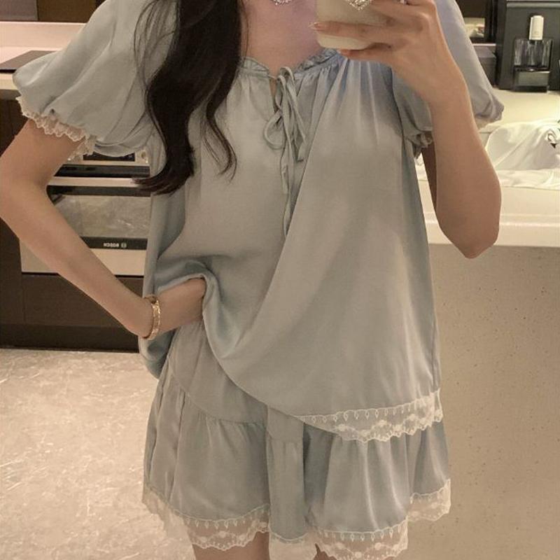 Женские пижамы из ледяного шелка с короткими рукавами, летняя тонкая и милая домашняя одежда