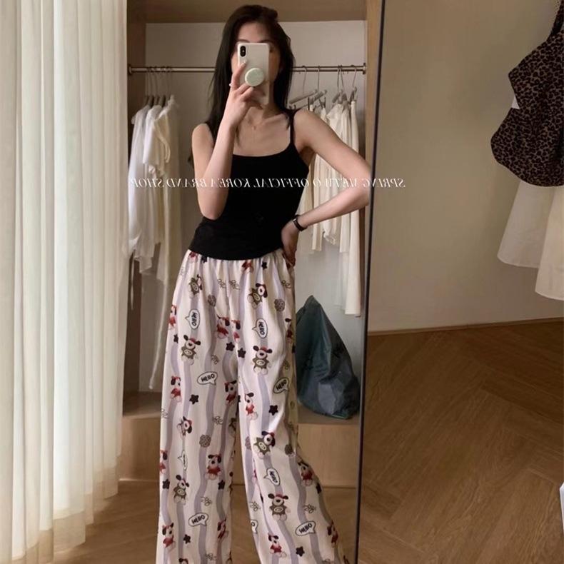 Брюки для прогулок - Женские пижамные брюки с мультяшным медведем, свободного кроя для весны и лета, идеально подходят для дома или улицы.