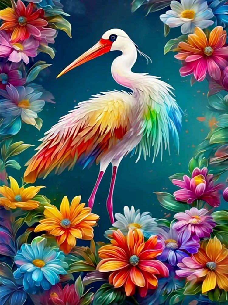 5d Diy Алмазная картина Мозаика Журавль Птица Цветок Полный квадрат Круглый Ювелирные изделия Вышитый крест Животное Ручная работа Украшение на стену