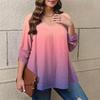 Women's Plus Size Fashion Printed Casual Pleated Round Neck Long Sleeve Top