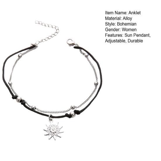 Lady Anklet Sun Double Bohemian Layers Retro Chain Pendant Decoration Adjustable Length Colorfast Beach Leg