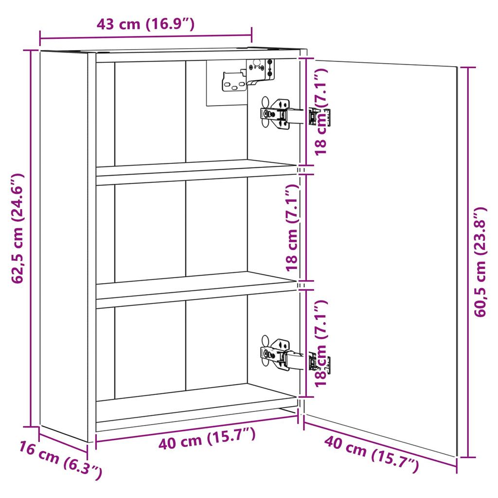 Bathroom Mirror Cabinet Rustic Oak Design 43 x 16 x 62.5 cm