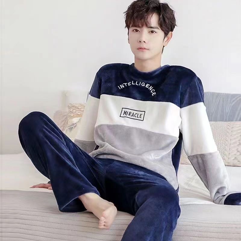Зимняя мужская пижама, домашний костюм, новый коралловый флис, теплый с длинными рукавами, весенние, осенние и зимние модели мужской фланелевой домашней одежды