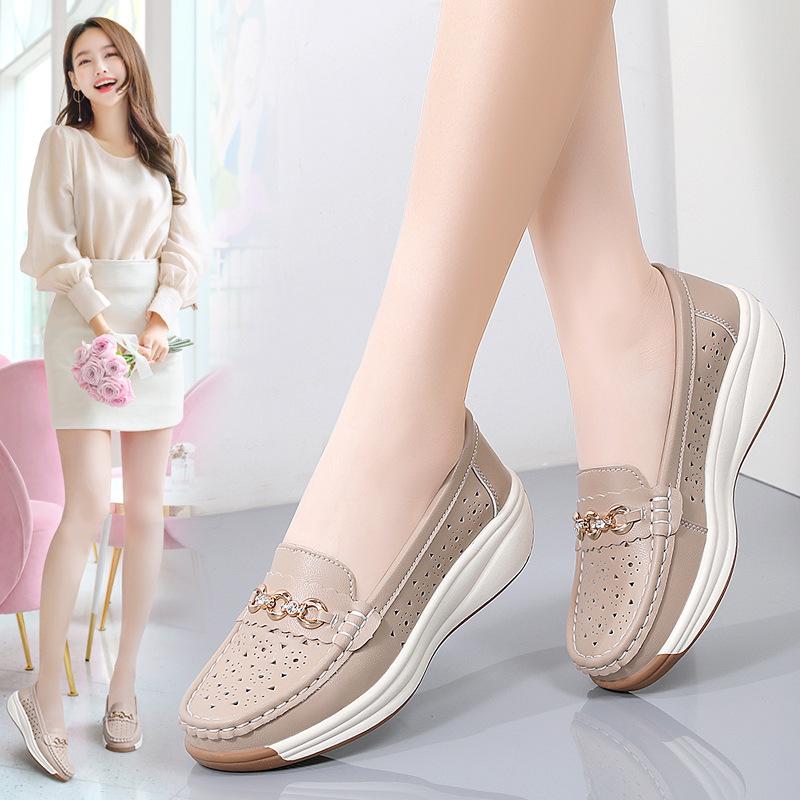 Летние новые мокасины на полой платформе женские с круглым носком спортивные повседневные туфли-лодочки Zapatos Mujer 2024 туфли на танкетке мокасины