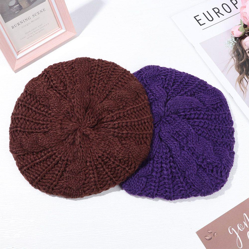 Women Girl Ribbed Vintage Warm Beret Hat French Artist Cap Knitted Cap Painter Hat