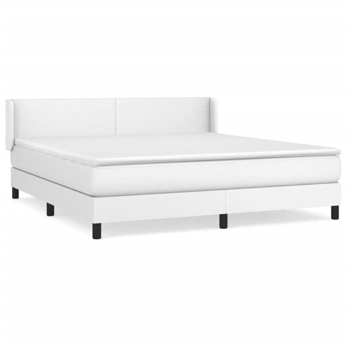 3130668 vidaXL Lit à sommier tapissier avec matelas Blanc 160x200cm Similicuir