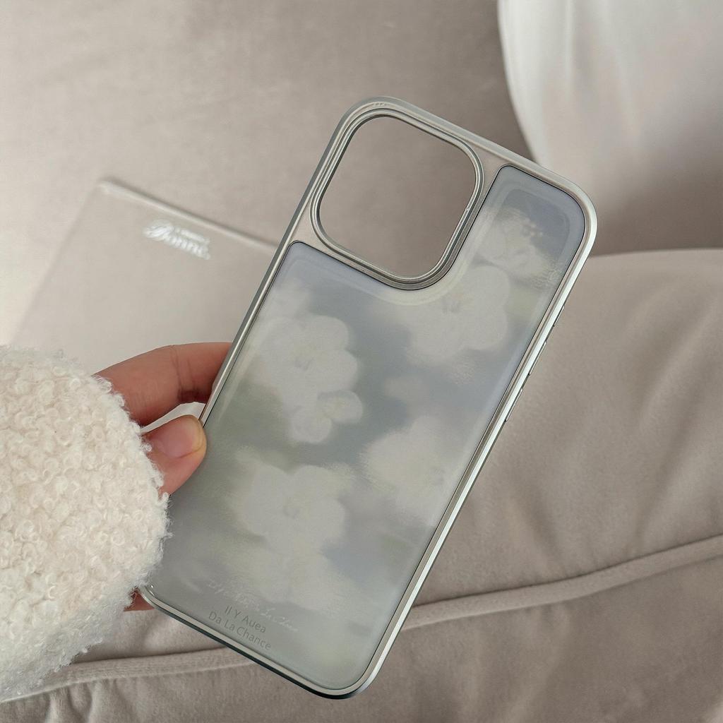 INS Blurred White Flower Phone Case Compatible with iPhone 14, iPhone 15, and iPhone 16 Pro Max