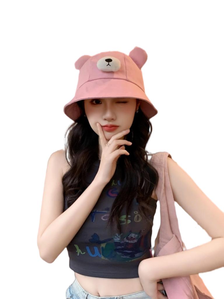 Spring Summer Bucket Hat For Women Men Cute Dog Ear Bear Nose Cartoon Fisherman Hat Outdoor Sun Hat Mountain Travel Beach Cap