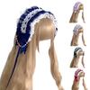 Girls Pleated Lace Headband with Bowknot Decors Elegant Headband Makeup Live Broadcast Hairhoop Cosplay Party Headpiece