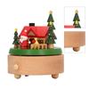Wooden Rotating Music Box Round Bottom Santa House Christmas Music Box for Decoration Wooden Round