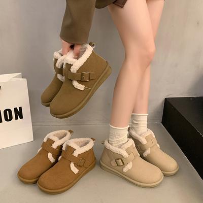 Женские теплые зимние ботинки, повседневные короткие ботинки из искусственной замши с подкладкой из искусственного меха, нескользящие, удобные зимние ботинки с флисовой подкладкой, прогулочные ботинки для женщин