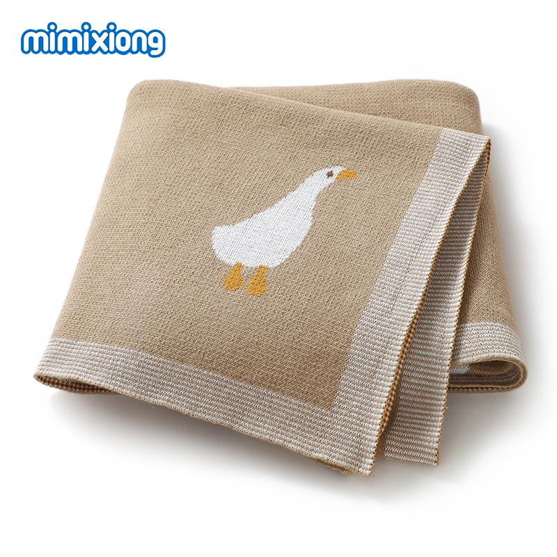 2024 Mimixiong Newborn Knitted Baby Animal Duck Pattern Blankets Babies Swaddle Knitting Cotton Blankets Bedding