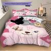 Pink Teddy Bear Bow Print 3Pcs Bedding Setduvet Cover With 2 Bedropillowcase Home Birthday Gift