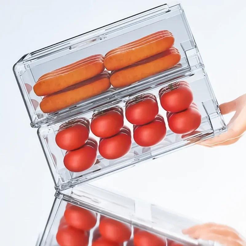 Refrigerator Storage Box Drawer Type Fresh-keeping Box Kitchen Food Vegetable Preservation Box Eggs and Meat Frozen Storage Box
