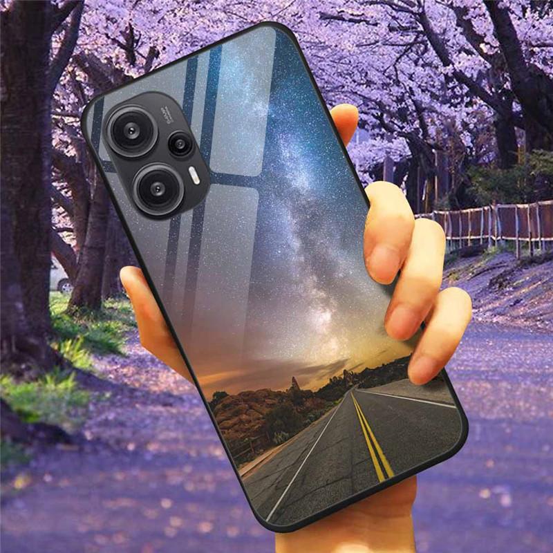 Для Xiaomi Poco F5 5G / F5Pro Чехол Закаленное Стекло Озеро Луна Жесткая Защитная Крышка для POCO F5 Pro Capas Funda на PocoF5 Роскошный Coque