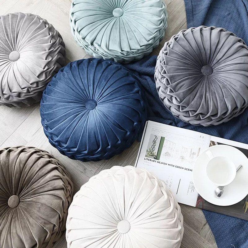 Soft Plush Fabric Round Pumpkin Pillow With Pleated Design For Stylish Home Decor