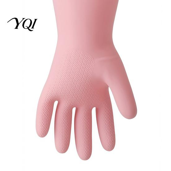 Rubber Dishwashing Gloves with Fleece Lining Long Sleeves Gloves, Thick Non-Slip Silicone Cleaning Wear Resistant Dish Velvet Reusable Waterproof