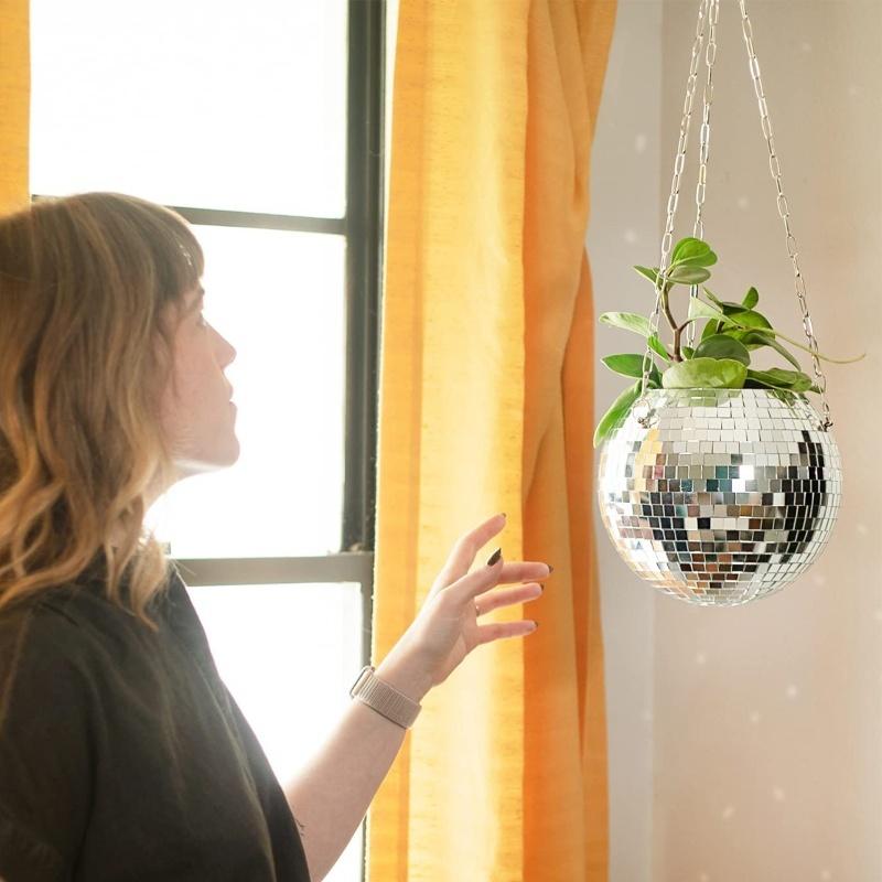 Disco Ball Planter Gardening Creative Hanging Basket Mirror Ball Flower Pot Disco Flower Pot