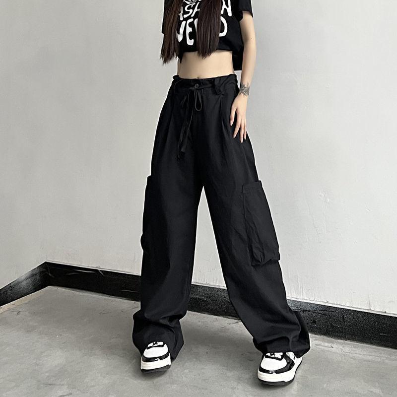 WTEMPO Women's Straight Cargo Pants High Waist American Streetwear Vintage Pants Chic Design Casual Ladies Wide Leg Cargo Trousers