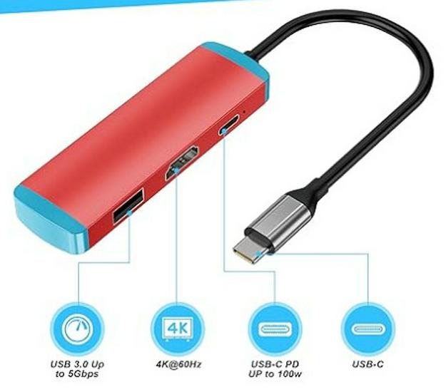 USB-C Hub with Power Supply: Laptop/Desktop to HDMI Dock and U Disk Expansion Switch