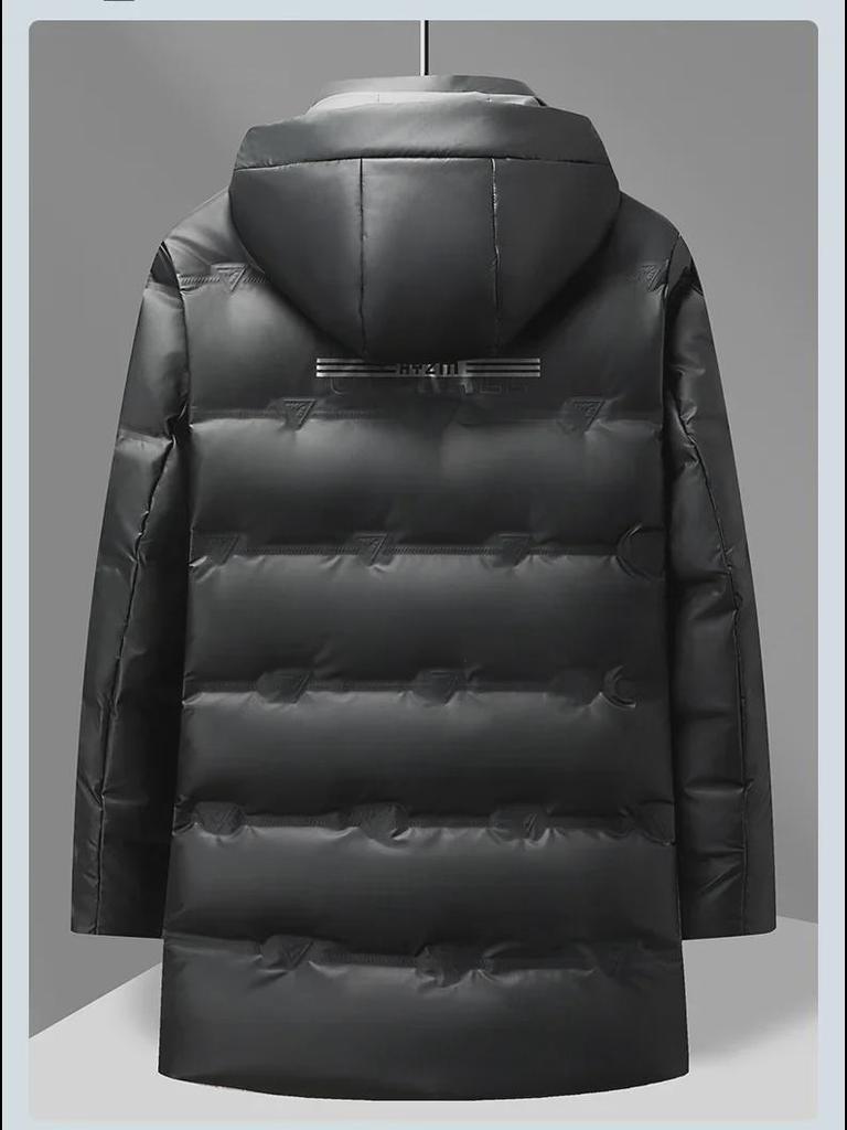 Мужская зимняя куртка средней длины с капюшоном на белом утином пуху 2024 года