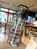 1pcs Black 2 Liters Straw Plastic Water Bottle Large Portable Travel Bottle Sports Fitness Cup High Value Big Fat Cup Adult Univ