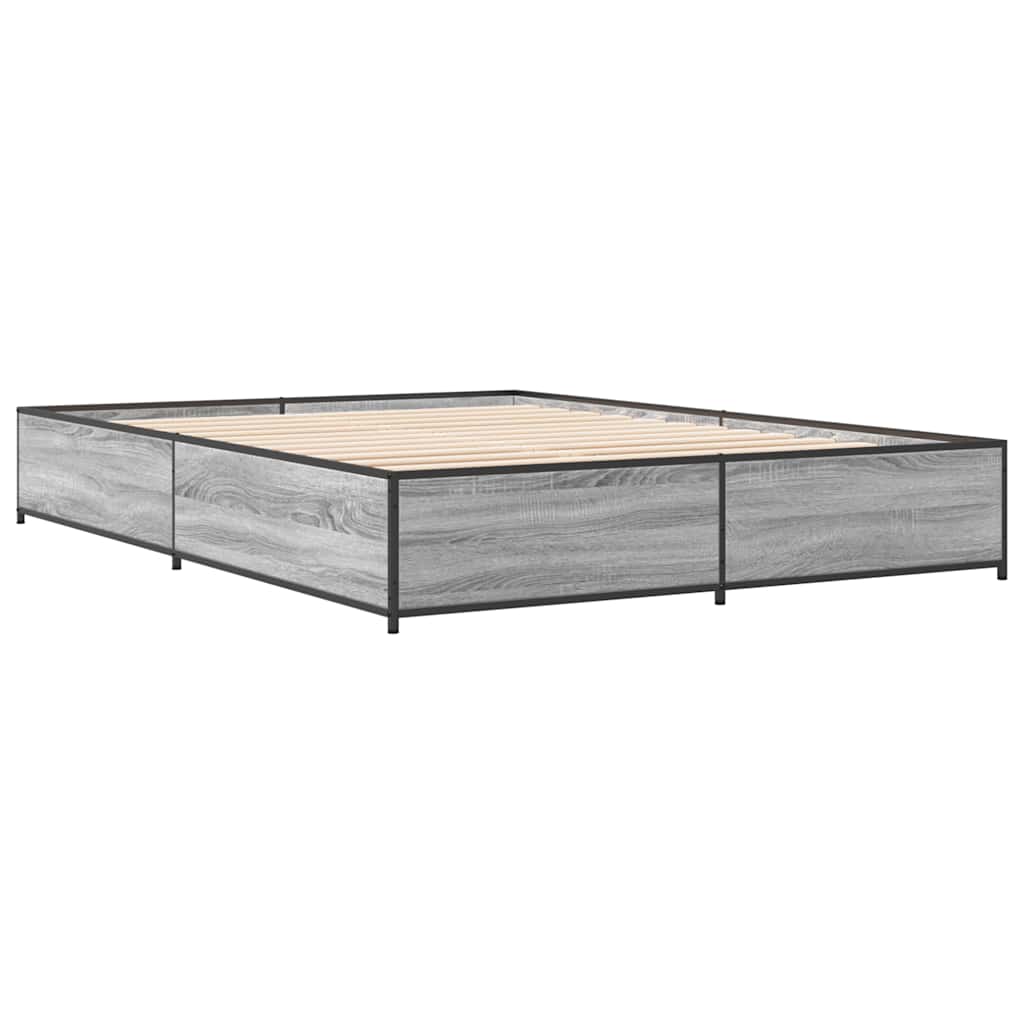 Bed Frame in Grey Sonoma 150 x 200 cm Made of Engineered Wood and Metal