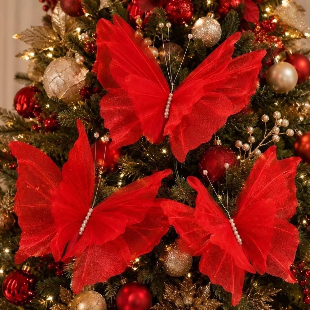 Large-Sized Christmas Simulated Butterflies Red Butterfly Decorations Living Room Decoration