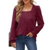 Fashion Autumn Winter Women's Rib Knit Square Neck T Shirt Casual Solid Long Sleeve Top