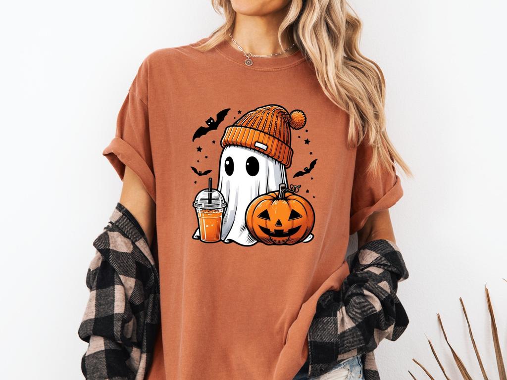 Comfort Colors Ghost Halloween T-Shirt, Spooky Coffee Tee
