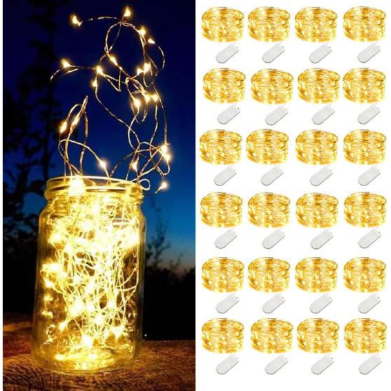 24 Pack Mini Fairy Lights Battery Operated - Long Lasting CR2032 Battery, 6.6ft 20 LED Warm White String Lights for Wedding Centerpieces, Crafts,