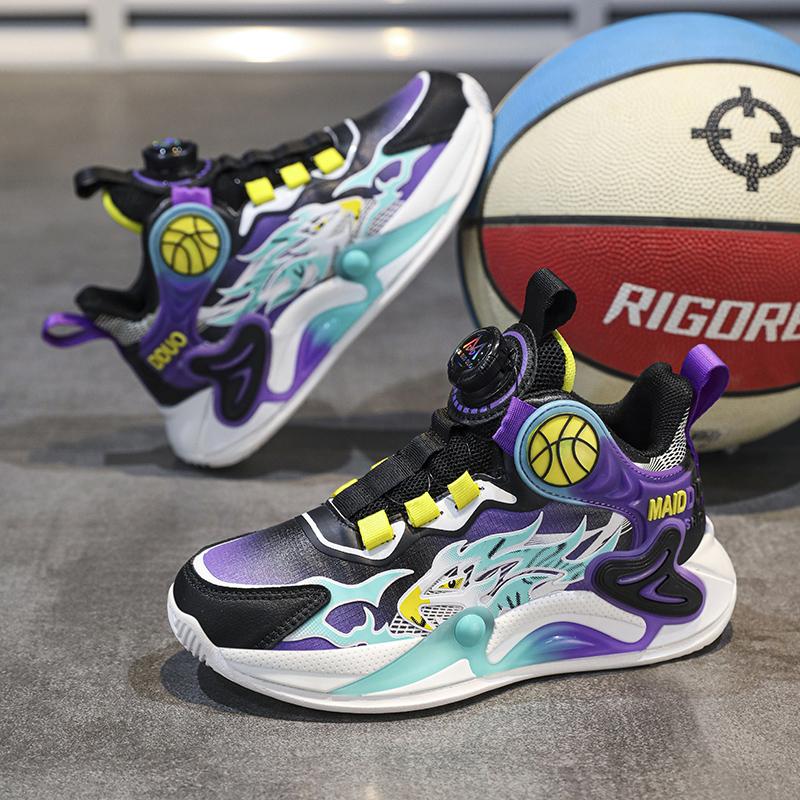 Четыре сезона детские кроссовки повседневные баскетбольные спортивные туфли для мальчиков и девочек вращающиеся кнопки удобная детская обувь для бега