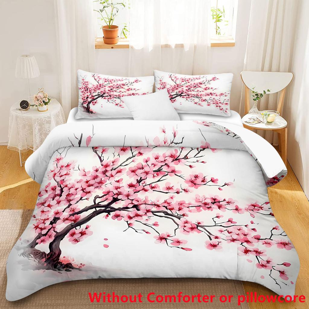 Peach Blossoms Bloom Three-Piece Set, Washed And Polished Quilt Cover, Dormitory Bedding Ins Wind