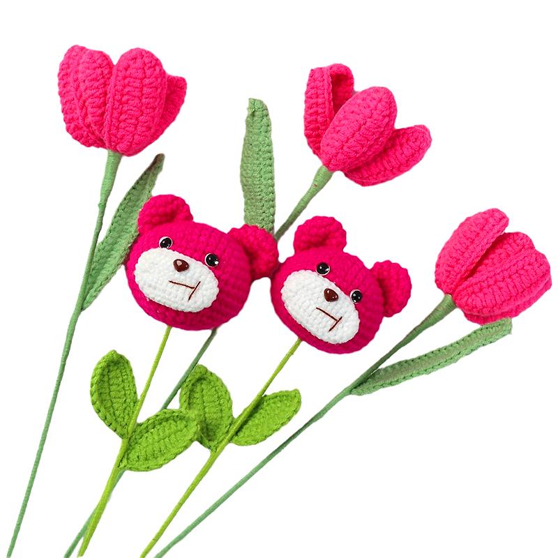 1/2 шт. вязаный крючком цветок тюльпана подарок для друзей вязание букета ручная работа готовый милый розовый медведь креативная ручная вязка