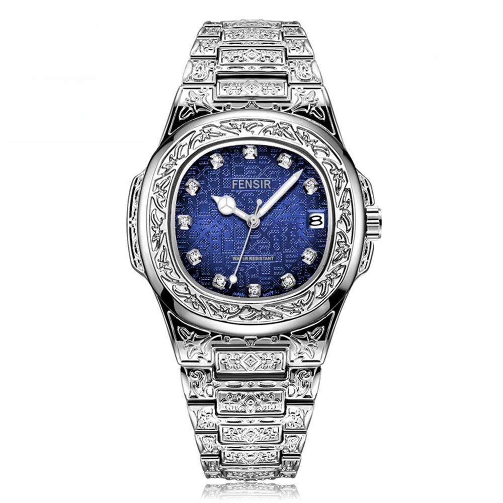 Весна 2025 Новые Мужские Роскошные Деловые Наручные часы из нержавеющей стали Винтажные Часы с кварцевым механизмом с резными узорами для мужчин Relogio