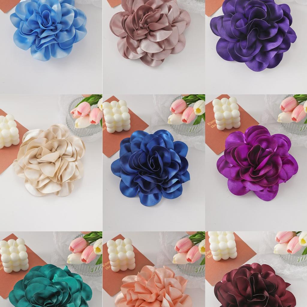 19cm Rose Flower Brooches Lapel Pins Dainty Satin Fabric Brooches Big Camellia Flower Brooch Pin for Women Wedding Part Dance Clothes Accessories