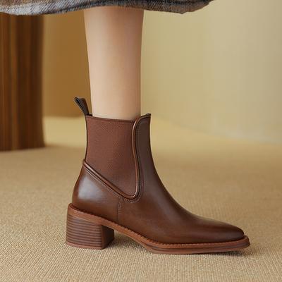 Мода 2024 НОВЫЕ Осенние Женские Сапоги Обувь из Натуральной Кожи для Женщин Квадратный Носок Массивный Каблук Молния Современные Сапоги Ручной Работы Короткие Сапоги