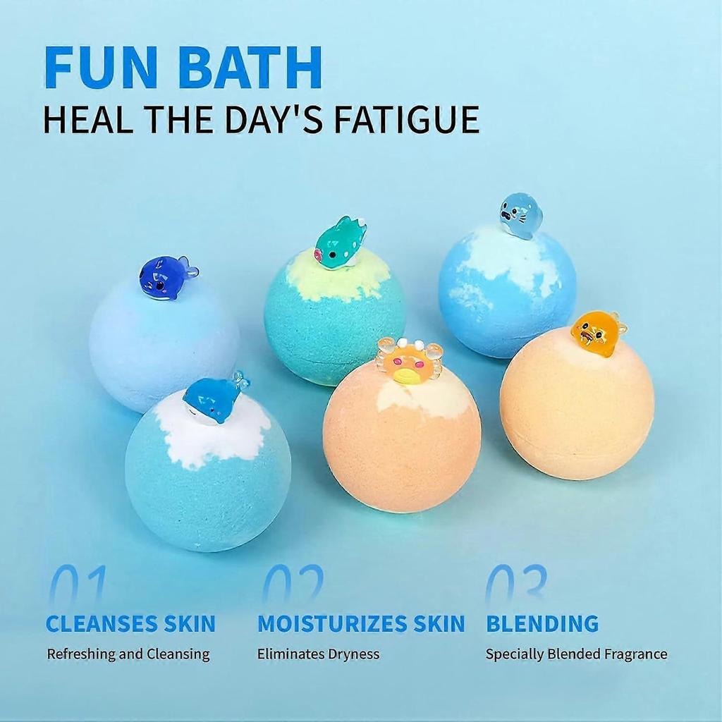 Glow-in-the-Dark Bath Bombs Gift Set, 6pcs Marine Animal Fizzy Bath Bombs With Light-Up Toys