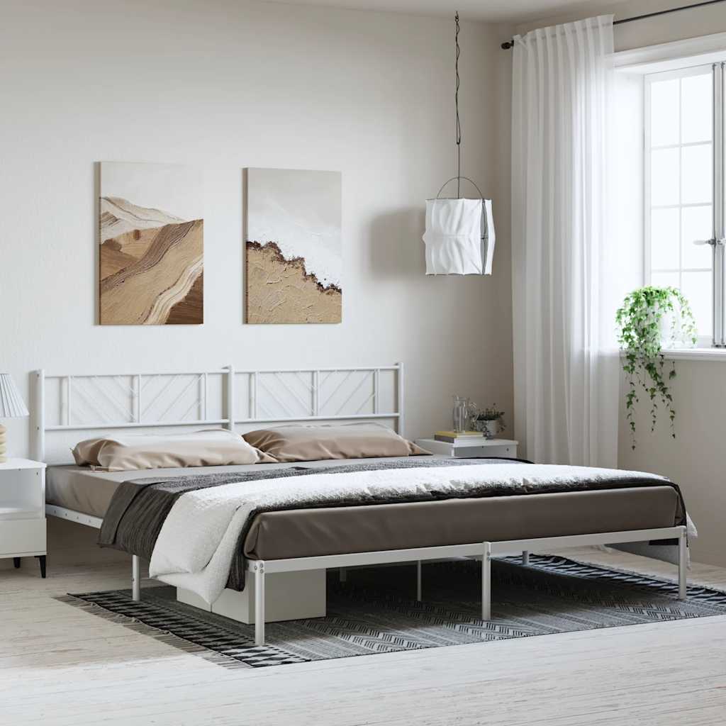 Metal Bed Frame with Headboard White 183 x 213 cm