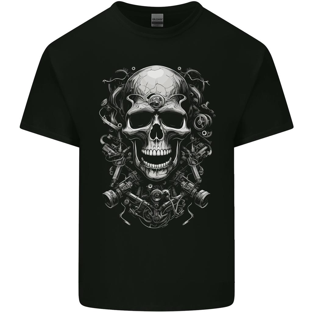 Engine Skull Motorcycle Biker Mechanic Car Unisexs Light Cotton TShirt