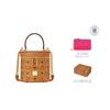 MCM Visetos Leather Cylinder Bag Handbag Small Women's Brown & Cognac MWRAACG01CO001
