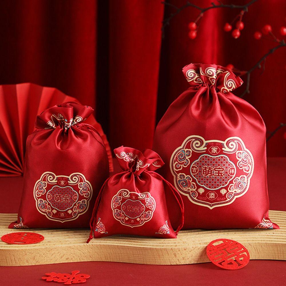 10pcs Embossed Flowers Wedding Candy Bag Chinese Style Handbag Bag Drawstring Bag  Female/Girls