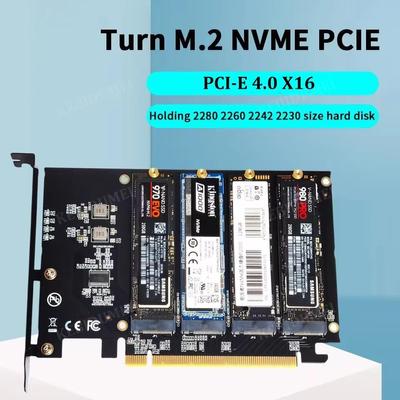 4-портовый адаптер M.2 NVME SSD в PCIE X16, поддержка платы расширения хост-контроллера 2230/2242/2260/2280, светодиодный индикатор