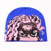 New European and American style knitted hat women's pink curly hair pattern warm wool hat autumn and winter trend versatile cold hat